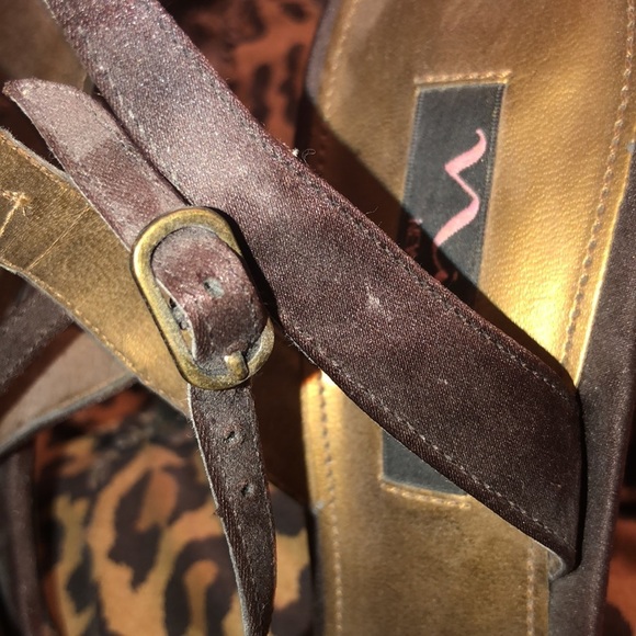 Nina New York  size 10 gold & brown sequin open toe ankle strap heel - Picture 7 of 12